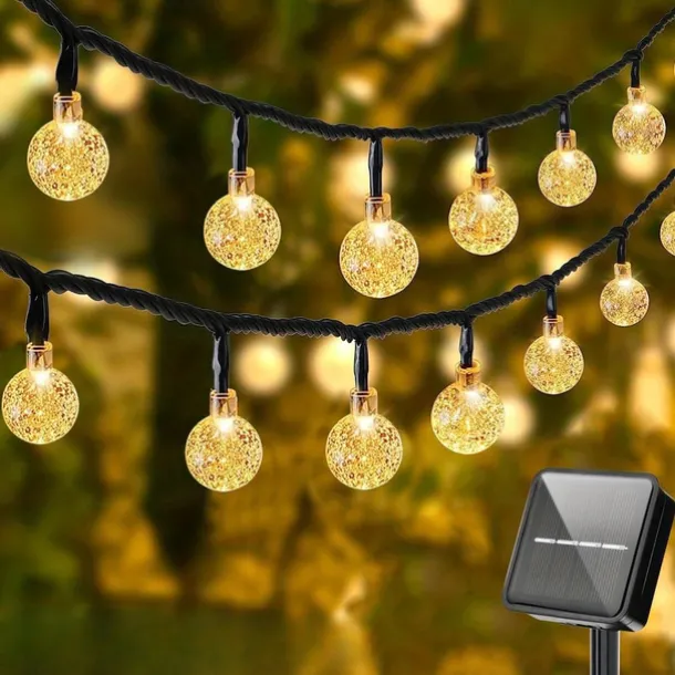 Solar Globe String Lights Outdoor 10M 50LEDs Crystal Ball Wedding Patio Lights, 8 Modes Waterproof for Garden, Lawn, Party, Wedding and Courtyard Decorations