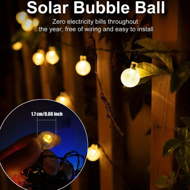 Solar Globe String Lights Outdoor 10M 50LEDs Crystal Ball Wedding Patio Lights, 8 Modes Waterproof for Garden, Lawn, Party, Wedding and Courtyard Decorations