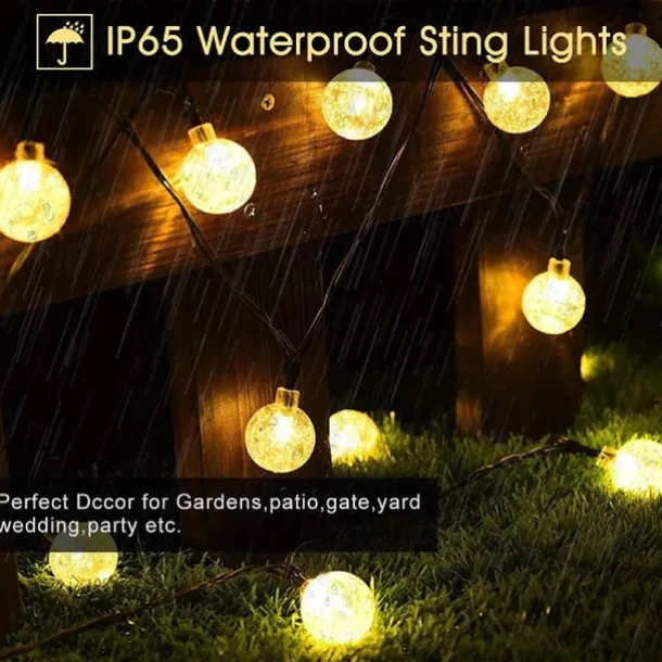 Solar Globe String Lights Outdoor 10M 50LEDs Crystal Ball Wedding Patio Lights, 8 Modes Waterproof for Garden, Lawn, Party, Wedding and Courtyard Decorations