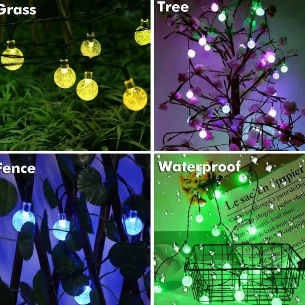 Solar Globe String Lights Outdoor 10M 50LEDs Crystal Ball Wedding Patio Lights, 8 Modes Waterproof for Garden, Lawn, Party, Wedding and Courtyard Decorations