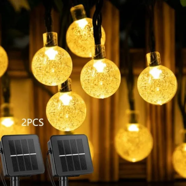 Solar Globe String Lights Outdoor 10M 50LEDs Crystal Ball Wedding Patio Lights, 8 Modes Waterproof for Garden, Lawn, Party, Wedding and Courtyard Decorations