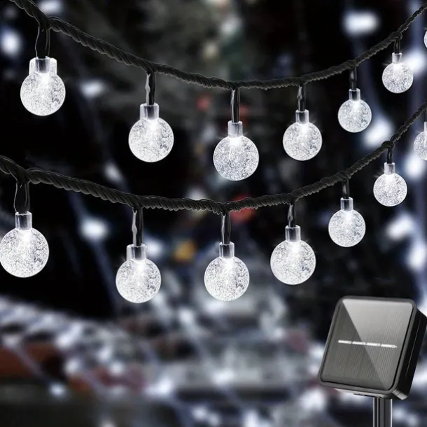 Solar Globe String Lights Outdoor 10M 50LEDs Crystal Ball Wedding Patio Lights, 8 Modes Waterproof for Garden, Lawn, Party, Wedding and Courtyard Decorations