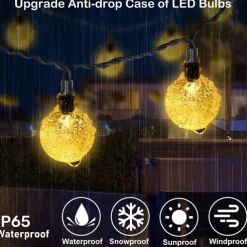 Solar Globe String Lights Outdoor 10M 50LEDs Crystal Ball Wedding Patio Lights, 8 Modes Waterproof for Garden, Lawn, Party, Wedding and Courtyard Decorations