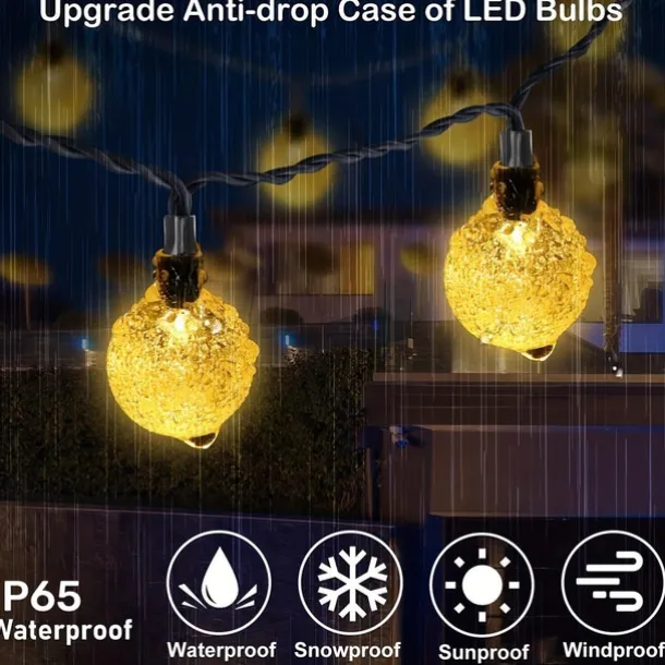 Solar Globe String Lights Outdoor 10M 50LEDs Crystal Ball Wedding Patio Lights, 8 Modes Waterproof for Garden, Lawn, Party, Wedding and Courtyard Decorations