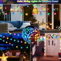 Solar Globe String Lights Outdoor 10M 50LEDs Crystal Ball Wedding Patio Lights, 8 Modes Waterproof for Garden, Lawn, Party, Wedding and Courtyard Decorations