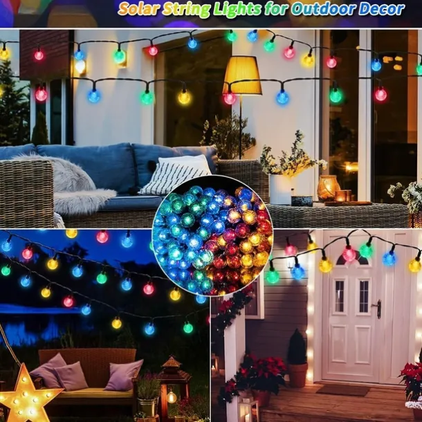 Solar Globe String Lights Outdoor 10M 50LEDs Crystal Ball Wedding Patio Lights, 8 Modes Waterproof for Garden, Lawn, Party, Wedding and Courtyard Decorations