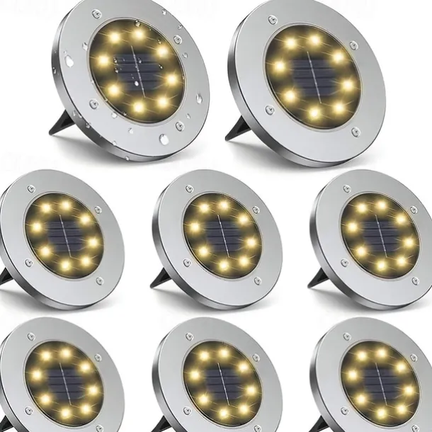Solar Ground Lights 8LEDs Garden Lights Patio Disk Lights In-Ground Outdoor Landscape Lighting for Lawn Patio Pathway Yard Deck Walkway