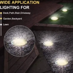 Solar Ground Lights 8LEDs Garden Lights Patio Disk Lights In-Ground Outdoor Landscape Lighting for Lawn Patio Pathway Yard Deck Walkway