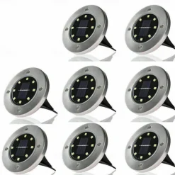Solar Ground Lights 8LEDs Garden Lights Patio Disk Lights In-Ground Outdoor Landscape Lighting for Lawn Patio Pathway Yard Deck Walkway