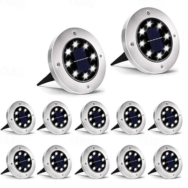 Solar Ground Lights 8LEDs Garden Lights Patio Disk Lights In-Ground Outdoor Landscape Lighting for Lawn Patio Pathway Yard Deck Walkway