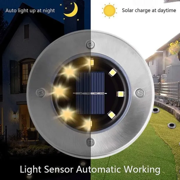 Solar Ground Lights 8LEDs Garden Lights Patio Disk Lights In-Ground Outdoor Landscape Lighting for Lawn Patio Pathway Yard Deck Walkway