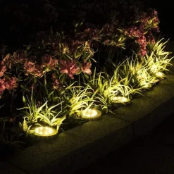 Solar Ground Lights 8LEDs Garden Lights Patio Disk Lights In-Ground Outdoor Landscape Lighting for Lawn Patio Pathway Yard Deck Walkway