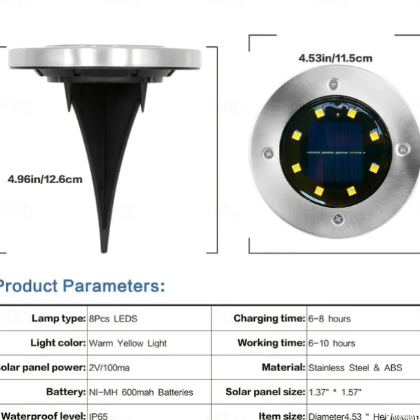 Solar Ground Lights 8LEDs Garden Lights Patio Disk Lights In-Ground Outdoor Landscape Lighting for Lawn Patio Pathway Yard Deck Walkway
