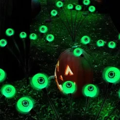 Solar Halloween Firefly Lights Eyeball Swing Lights Halloween Ghost Eyes Lawn Lamp Outdoor Patio Holiday Party Halloween Decoration 1pc
