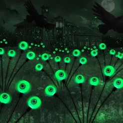 Solar Halloween Firefly Lights Eyeball Swing Lights Halloween Ghost Eyes Lawn Lamp Outdoor Patio Holiday Party Halloween Decoration 1pc