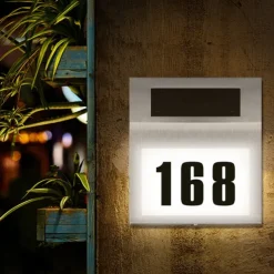 Solar House Number LED Address Sign Address Plaque Stainless Steel Door Number Light Outdoor Waterproof LED House Address Number Indicator Outdoor Garden Street Decoration Lighting Wall Light