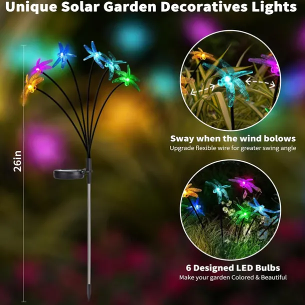 Solar Hummingbird Lawn Lights 6LED Swaying Firefly Lights Outdoor Waterproof Garden Lights Dragonfly Butterfly Yard light Christmas Wedding Holiday Party Park Patio Pathway Landscape Decoration 1/2PCS