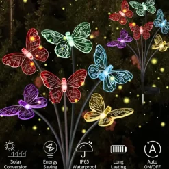 Solar Hummingbird Lawn Lights 6LED Swaying Firefly Lights Outdoor Waterproof Garden Lights Dragonfly Butterfly Yard light Christmas Wedding Holiday Party Park Patio Pathway Landscape Decoration 1/2PCS