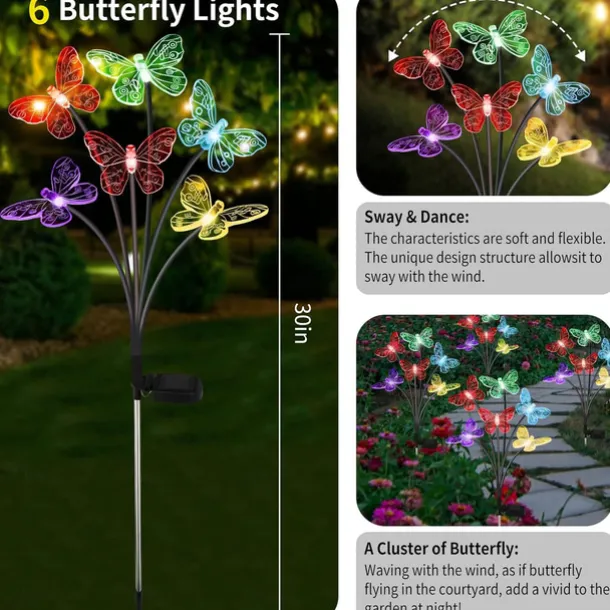 Solar Hummingbird Lawn Lights 6LED Swaying Firefly Lights Outdoor Waterproof Garden Lights Dragonfly Butterfly Yard light Christmas Wedding Holiday Party Park Patio Pathway Landscape Decoration 1/2PCS