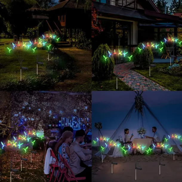 Solar Hummingbird Lawn Lights 6LED Swaying Firefly Lights Outdoor Waterproof Garden Lights Dragonfly Butterfly Yard light Christmas Wedding Holiday Party Park Patio Pathway Landscape Decoration 1/2PCS
