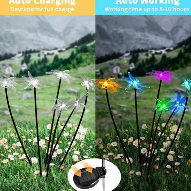 Solar Hummingbird Lawn Lights 6LED Swaying Firefly Lights Outdoor Waterproof Garden Lights Dragonfly Butterfly Yard light Christmas Wedding Holiday Party Park Patio Pathway Landscape Decoration 1/2PCS