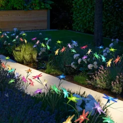 Solar Hummingbird Lawn Lights 6LED Swaying Firefly Lights Outdoor Waterproof Garden Lights Dragonfly Butterfly Yard light Christmas Wedding Holiday Party Park Patio Pathway Landscape Decoration 1/2PCS