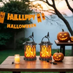 Solar Lanterns Outdoor Waterproof Flickering Flame LED Hanging Lanterns Decorative Outdoor Solar Lights for Garden Patio Pathway Yard Halloween Indoor Outdoor Decorations 1pc