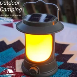 Solar LED Camping Lantern, LED Retro Rechargeable Hangable Outdoor Tent Light for Outdoor Camping