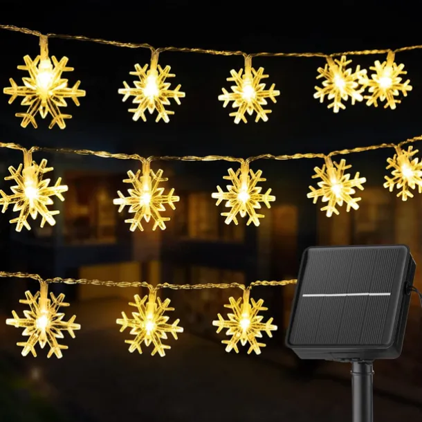 Solar LED Christmas Snowflake Waterproof Fairy String Lights 30/50/100 LED 8 Modes of Lighting Outdoor Backyard Garden Holiday Garden Wedding New Year Party Outdoor Indoor Decoration