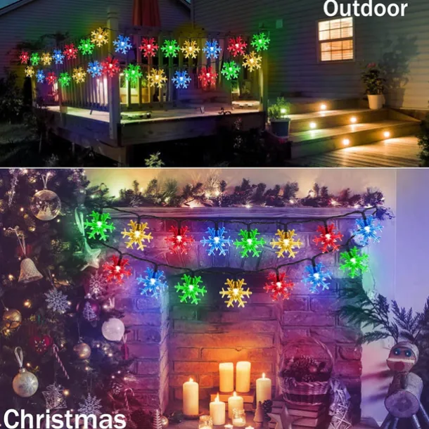 Solar LED Christmas Snowflake Waterproof Fairy String Lights 30/50/100 LED 8 Modes of Lighting Outdoor Backyard Garden Holiday Garden Wedding New Year Party Outdoor Indoor Decoration