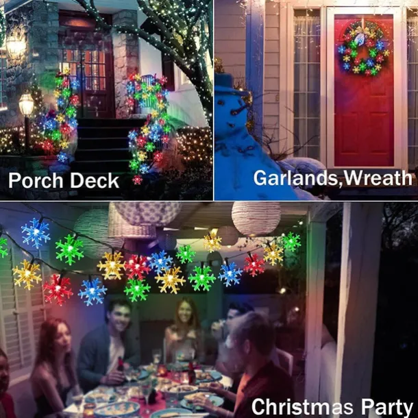 Solar LED Christmas Snowflake Waterproof Fairy String Lights 30/50/100 LED 8 Modes of Lighting Outdoor Backyard Garden Holiday Garden Wedding New Year Party Outdoor Indoor Decoration