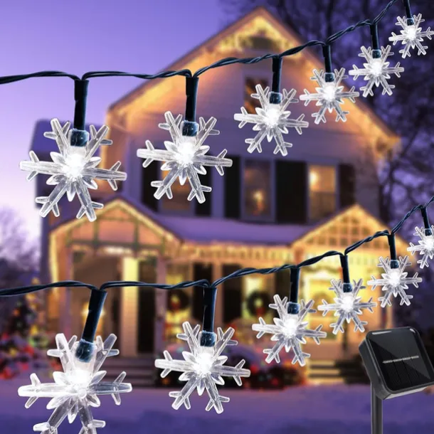 Solar LED Christmas Snowflake Waterproof Fairy String Lights 30/50/100 LED 8 Modes of Lighting Outdoor Backyard Garden Holiday Garden Wedding New Year Party Outdoor Indoor Decoration