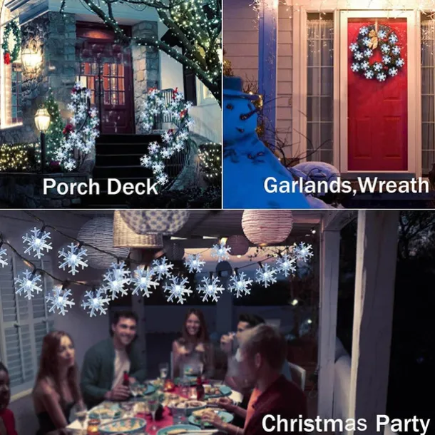 Solar LED Christmas Snowflake Waterproof Fairy String Lights 30/50/100 LED 8 Modes of Lighting Outdoor Backyard Garden Holiday Garden Wedding New Year Party Outdoor Indoor Decoration