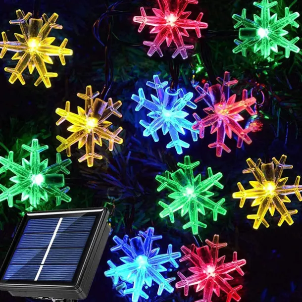 Solar LED Christmas Snowflake Waterproof Fairy String Lights 30/50/100 LED 8 Modes of Lighting Outdoor Backyard Garden Holiday Garden Wedding New Year Party Outdoor Indoor Decoration