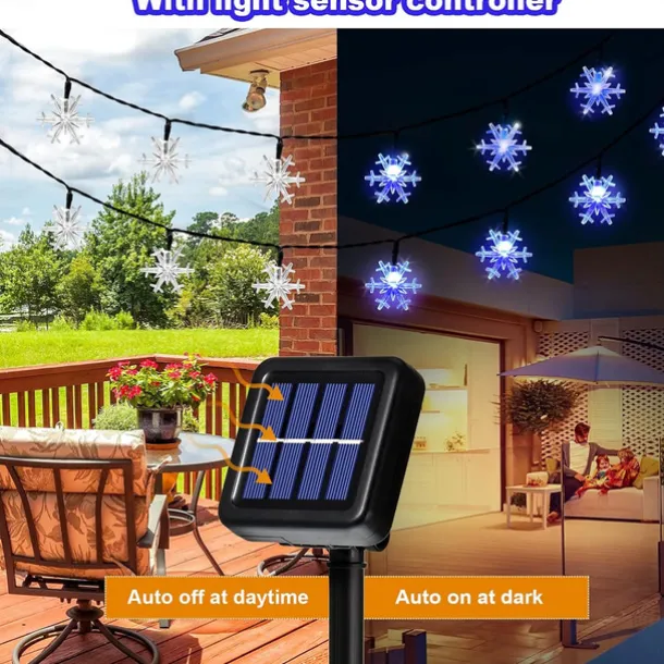 Solar LED Christmas Snowflake Waterproof Fairy String Lights 30/50/100 LED 8 Modes of Lighting Outdoor Backyard Garden Holiday Garden Wedding New Year Party Outdoor Indoor Decoration