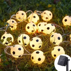 Solar LED Football Fairy Lights, 5m 20LEDs Euro Cup DIY Soccer String Lights Outdoor Waterproof Garden Bar KTV Club Holiday Party Decoration
