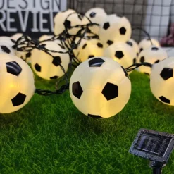 Solar LED Football Fairy Lights, 5m 20LEDs Euro Cup DIY Soccer String Lights Outdoor Waterproof Garden Bar KTV Club Holiday Party Decoration