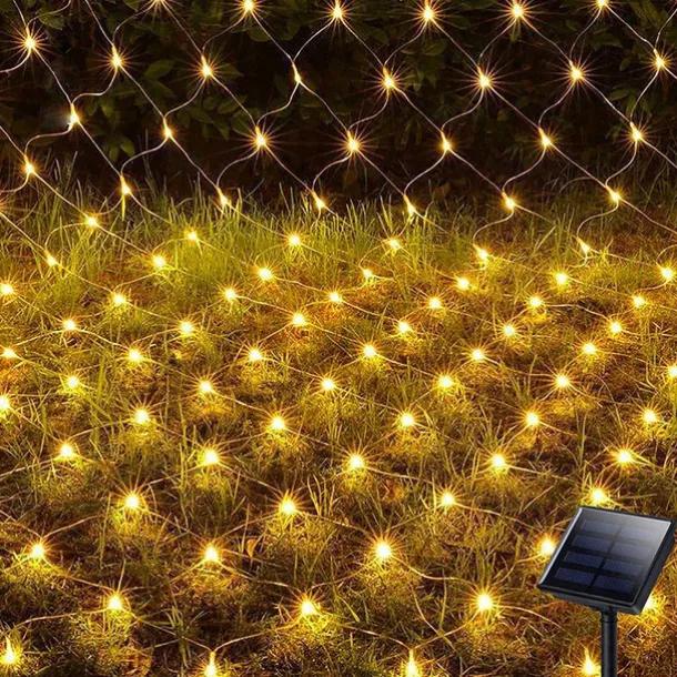 Solar LED Net Lights 8 Modes 200 LEDs 9.8ft x 6.6ft Tree Wrap Mesh Fairy Twinkle Lights for Outdoor Patio Lawn Garden Porch Bushes Camping Window Christmas