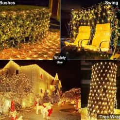 Solar LED Net Lights 8 Modes 200 LEDs 9.8ft x 6.6ft Tree Wrap Mesh Fairy Twinkle Lights for Outdoor Patio Lawn Garden Porch Bushes Camping Window Christmas