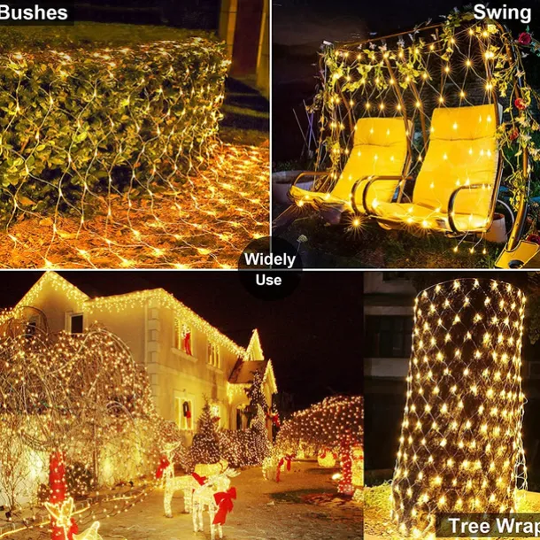 Solar LED Net Lights 8 Modes 200 LEDs 9.8ft x 6.6ft Tree Wrap Mesh Fairy Twinkle Lights for Outdoor Patio Lawn Garden Porch Bushes Camping Window Christmas