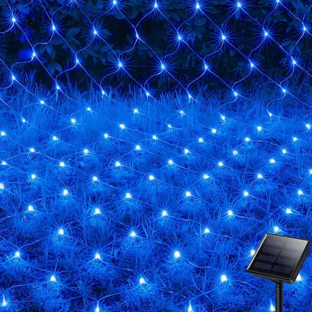 Solar LED Net Lights 8 Modes 200 LEDs 9.8ft x 6.6ft Tree Wrap Mesh Fairy Twinkle Lights for Outdoor Patio Lawn Garden Porch Bushes Camping Window Christmas