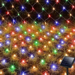 Solar LED Net Lights 8 Modes 200 LEDs 9.8ft x 6.6ft Tree Wrap Mesh Fairy Twinkle Lights for Outdoor Patio Lawn Garden Porch Bushes Camping Window Christmas