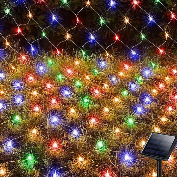 Solar LED Net Lights 8 Modes 200 LEDs 9.8ft x 6.6ft Tree Wrap Mesh Fairy Twinkle Lights for Outdoor Patio Lawn Garden Porch Bushes Camping Window Christmas