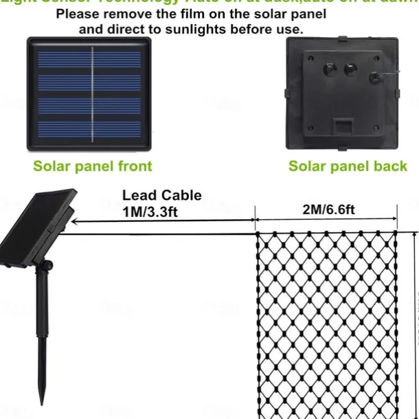 Solar LED Net Lights 8 Modes 200 LEDs 9.8ft x 6.6ft Tree Wrap Mesh Fairy Twinkle Lights for Outdoor Patio Lawn Garden Porch Bushes Camping Window Christmas