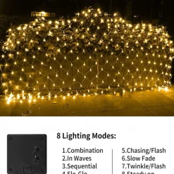Solar LED Net Lights 8 Modes 200 LEDs 9.8ft x 6.6ft Tree Wrap Mesh Fairy Twinkle Lights for Outdoor Patio Lawn Garden Porch Bushes Camping Window Christmas