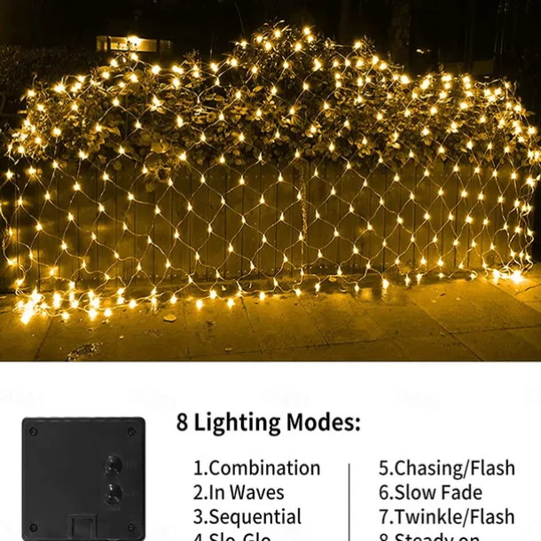 Solar LED Net Lights 8 Modes 200 LEDs 9.8ft x 6.6ft Tree Wrap Mesh Fairy Twinkle Lights for Outdoor Patio Lawn Garden Porch Bushes Camping Window Christmas