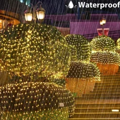 Solar LED Net Lights 8 Modes 200 LEDs 9.8ft x 6.6ft Tree Wrap Mesh Fairy Twinkle Lights for Outdoor Patio Lawn Garden Porch Bushes Camping Window Christmas