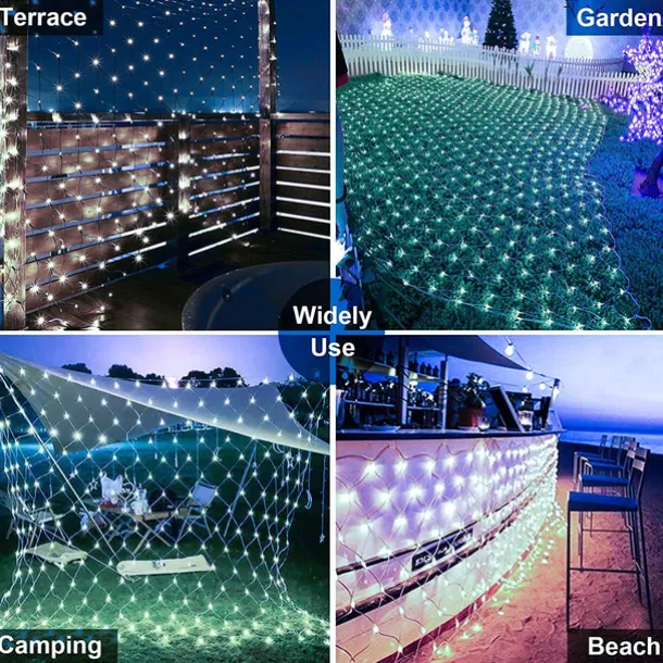 Solar LED Net Lights 8 Modes 200 LEDs 9.8ft x 6.6ft Tree Wrap Mesh Fairy Twinkle Lights for Outdoor Patio Lawn Garden Porch Bushes Camping Window Christmas