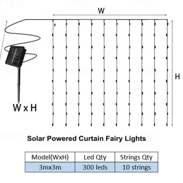 Solar LED String light Outdoor Fairy Lights Garland for Window Christmas Light Decoration 3x3M for Patio Garden Curtain Rooftop Lamp