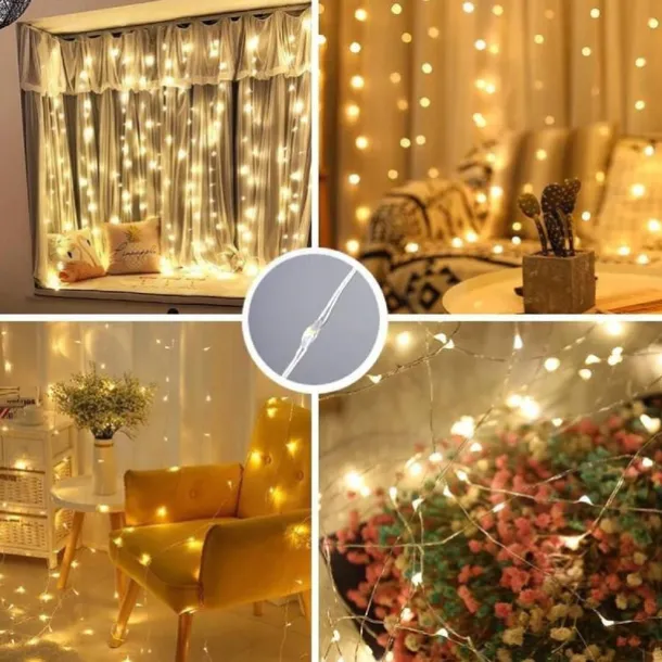 Solar LED String light Outdoor Fairy Lights Garland for Window Christmas Light Decoration 3x3M for Patio Garden Curtain Rooftop Lamp